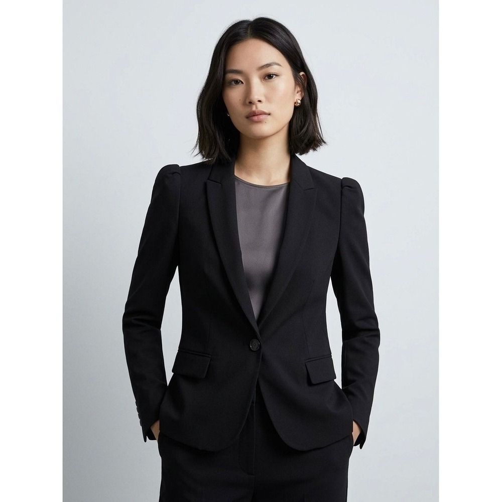 Zara Basic Womens Black Puff Shoulder Single Button Tailored Blazer Jacket XS